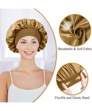 Satin Silk Bonnet Set for Curly Hair - 2pcs Black Gold Sleep Caps for Women - Buy Online on GoSupps.com