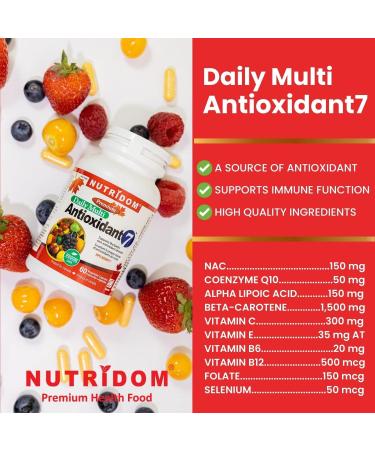 Nutridom Multi Antioxidant Formula Broad Spectrum Antioxidant Supplement Contains Coenzyme Q10 NAC Alpha Lipoic Acid Beta-Carotene Vitamin B12 Vitamin B6 Vitamin E Folate & Selenium - Non-GMO Gluten Free Vegetarian Capsules (60 Count) - Buy Online on GoSupps.com