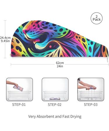 Rainbow Leopard Hair Towels - 2 Pack Super Absorbent Quick Dry Turbans for Women & Girls - Buy Online on GoSupps.com