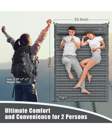 GGOV Double Camping Sleeping Pad with Foot Pump | Extra Thick 4.7 Inch Inflatable Pad & Pillow for Backpacking, Hiking, Travel | Grey Full - Buy Online on GoSupps.com