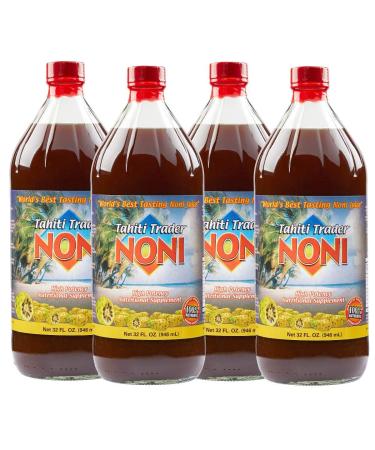 TAHITI TRADER (4-PK) Original High Potency Noni Juice - Pure Noni Fruit Juice with Blueberry & Raspberry - Organic Antioxidant Superfood Juice Supporting Energy & Body Health - (32oz, 4 Pack)