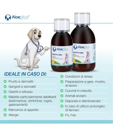 ALOEPLUS Dog Syrup 150ml - Energetic and Detoxifying Food Supplement Based on Organic Aloe Arborescens Strengthens Natural Defenses Ideal as a Revitalizer for Older Dogs and Puppies - Buy Online on GoSupps.com