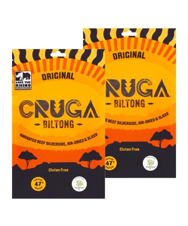 CRUGA Biltong Beef Jerky XXL Big Bag Dried Meat High Protein Gluten Free 2 x 300g