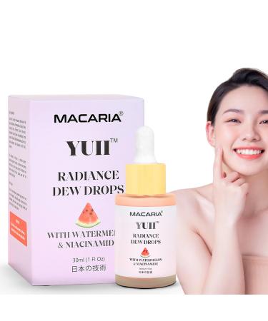MACARIA Yuii Niacinamide Serum Dew Drops - Face Moisturizer with Watermelon Fruit Extract - Glow Drops for Skincare and Makeup - Hydrating Formula for Radiant Skin - Pink Finish for Women & Girls