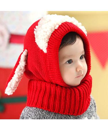 Baby Balaclava Kids Winter Hat Scarf with Double Pom Pom Design - E-Red - Buy Online on GoSupps.com