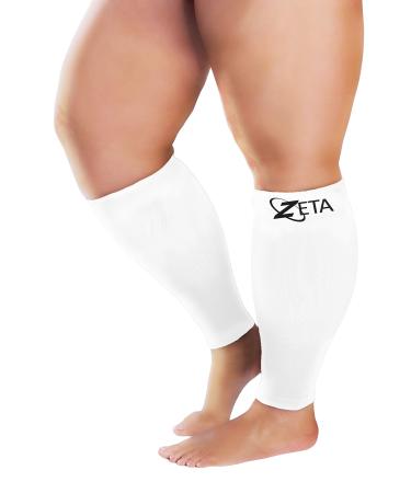 Zeta Plus Size Leg Sleeve Support Socks - The Wide Calf Compression Sleeve Women Love for Its Amazing Fit, Cotton-Rich Comfort, Graduated Compression & Soothing Relief, 1 Pair, Size 3XL, White White 3X-Large