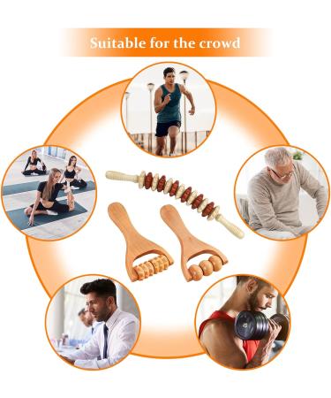 3PC Suuwwn Wooden Massager Set - Back Neck Leg & Body Massage Roller with Handle | Gua Sha Scraping Tool for Ultimate Relaxation - Buy Online on GoSupps.com