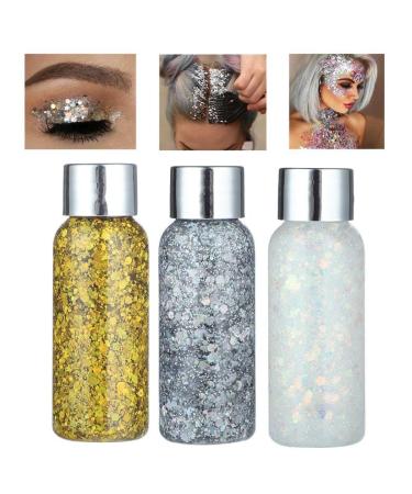 3 Bottle Pack Holographic Body Glitter Gel Chunky Sequin Liquid