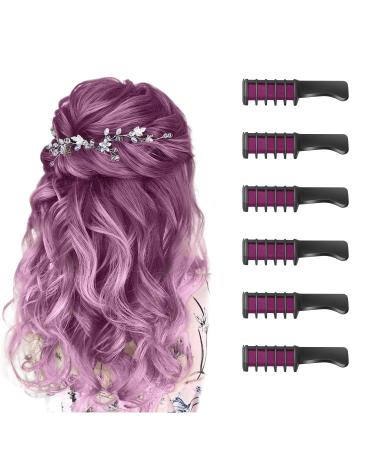 6 pieces of hair criminal comb for children temporary hair color chalk chamber washable girl for birthday gift parties halloween Thanksgiving Christmas wedding (fluorescent purple) fluorescent purple