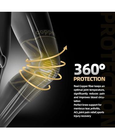 Lexniush Copper Knee Support Brace for Men & Women - Compression Sleeve for Arthritis, Joint Pain Relief & Sports Injuries - Small Size (Copper+Black) - Buy Online on GoSupps.com