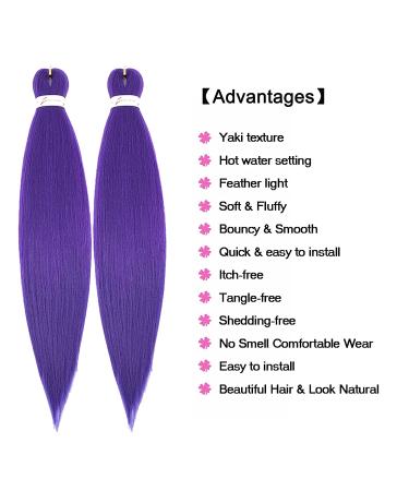 Purple Pre-Stretched Braiding Hair 26 Inch, Pack of 8 - Professional Easy Hot Water Setting Synthetic Fiber Braiding Hair - Buy Online on GoSupps.com