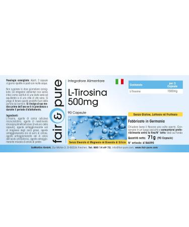 Fair & Pure - L-Tyrosine 500mg - 90 capsules - highly dosed with 1500mg of L-Tyrosine per daily dose - Buy Online on GoSupps.com
