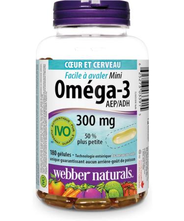 Webber Naturals Omega-3 300 mg Mini 180 Clear Enteric No Fishy Aftertaste Mini Softgels Supports Cardiovascular Health and Brain Function Unflavored 180 count (Pack of 1) - Buy Online on GoSupps.com