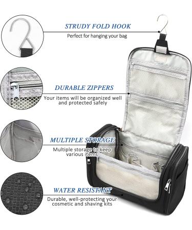 Extra Large Hanging Toiletry Bag for Men & Women - Waterproof Shower Bag with Metal Hook - Dopp Kit/Shaving Bag - Makeup Organizer (Black) - Buy Online on GoSupps.com