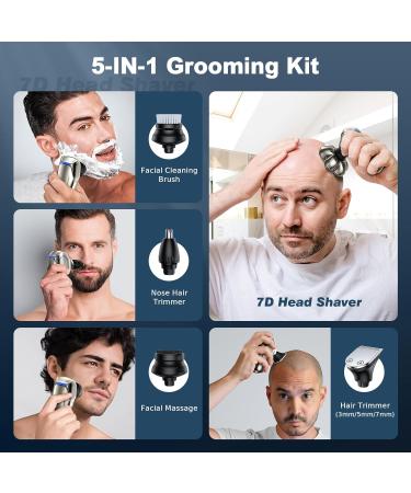 Buy 7D Head Shavers for Bald Men | 5 in 1 Waterproof Electric Razor & Grooming Kit - LED Display Type-C Charge - Buy Online on GoSupps.com