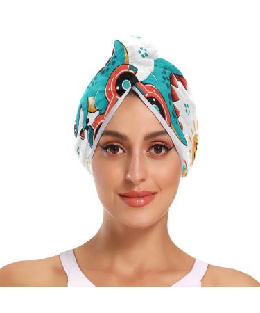 Dinosaur Driver in Summer Time Hair Towel 2 Pack Super Absorbent Hair Drying Towel Quick Dry Hair Turbans Head Towel with Button Twisty Wrap for Women Girls