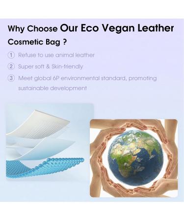 Wandering Nature Eco Vegan Leather Makeup Bag for Women - Small Cosmetic Travel Pouch with Slip-in Pockets in Blue - Buy Online on GoSupps.com