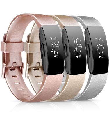 3 Pack Soft TPU Bands Compatible with Fitbit Inspire 2 / Fitbit Inspire HR/Fitbit Inspire/Fitbit Ace 2 Wristbands Sports Waterproof Straps for Fitbit Inspire HR (01 Rose Gold/Gold/Silver, Small) Small 01 Rose gold/Gold/Silver