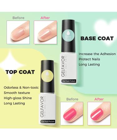 Gelfavor 4Pcs Base Coat Top Coat Set - Matte Top Coat, Primer Air Dry | No Wipe Formula for Long-Lasting Gel Nail Polish | 5ml Upgraded Formula | 28+ Days Wear - Buy Online on GoSupps.com