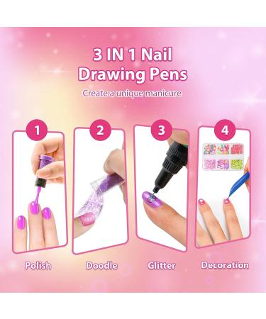 BATTOP Kids Nail Polish Set for Girls | Nail Art Kit Ages 7-15 | 3 in 1 Pen Combo with Glitter & 3D Decorations - Buy Online on GoSupps.com