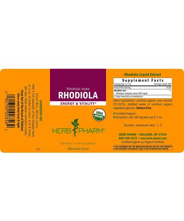 Herb Pharm Organic Rhodiola Root Extract 4oz - Energy & Endurance Boost with Organic Cane Alcohol - Buy Online on GoSupps.com
