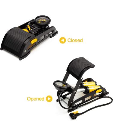 MEETLOCKS Double Cylinder Barrel Bike Foot Pump - 160PSI Aluminum Body Floor Air Pump with Precision Pressure Gauge - Yellow - Buy Online on GoSupps.com