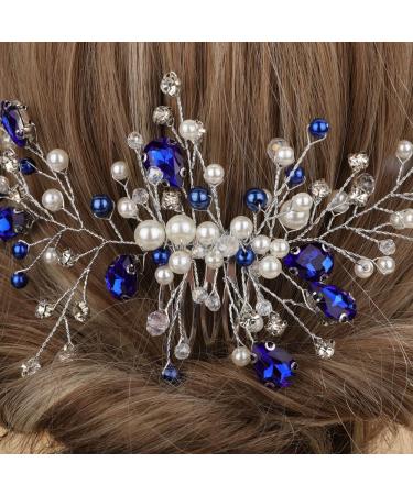 Sither Blue Crystal Hair Clip for Women Bridal Wedding Pearls Hair Comb for Women Headpiece Hair Accessories for Bride Party Prom Gift - Buy Online on GoSupps.com