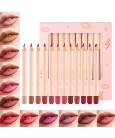 Set of 12 sculpting matte velvet lip pencils - Long-lasting lipstick - Easy to use velvety matte shine natural and long-lasting for everyday application for girls