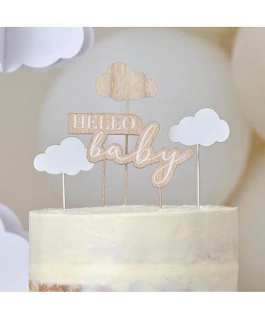 Wooden Gender Neutral Hello Baby & Clouds Cake Topper by Ginger Ray - Buy Online on GoSupps.com