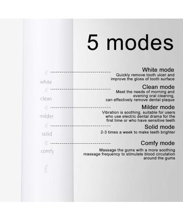Electric Toothbrush for Adults - USB Rechargeable Smart Power Toothbrush with 5 Modes 2 Brush Heads & 2-Minute Timer - White - Buy Online on GoSupps.com