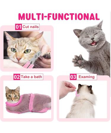 9-Piece Cat Bathing Set - Anti Bite & Scratch Grooming Bag, Brush, Comb, Muzzle, Nail Clipper, File, Tick Tool - Pink - Buy Online on GoSupps.com