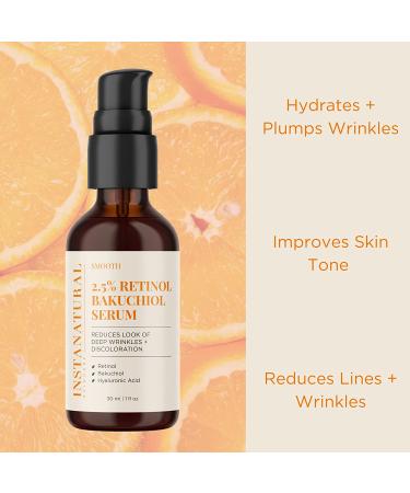 InstaNatural 2.5% Retinol Bakuchiol Serum - Anti-Aging, 1 fl oz (30 ml) - Buy Online on GoSupps.com