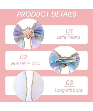 WLLHYF 2 Pcs Colorful Ribbon Hair Bows with Pearl Tassels - Embroidered Alligator Clips for Girls, Teens, Women - Ideal for Princess Wedding, Birthday Party - Buy Online on GoSupps.com