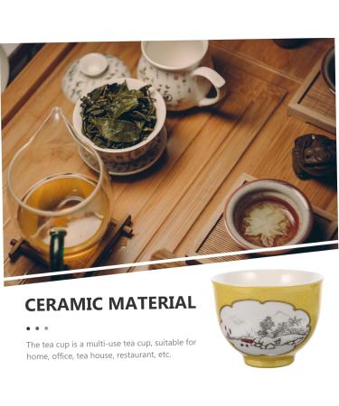 KICHOUSE Ink Painting Teacup Vintage Tea Cups Porcelain Tea Cup Coffee Kung Fu Teaware Office Mini Sake Glass Yellow 7.5x7.5x6cm - Buy Online on GoSupps.com