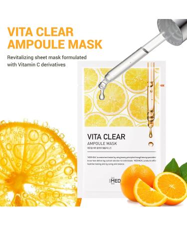 Mediheal Vita Clear Ampoule Mask 10Pack - Vitamin C Radiant Face Mask for Dull Skin - Lime Extracts and Glutathione - Melanin Control - Reduces Pigmentation - Tencel Sheet - Buy Online on GoSupps.com