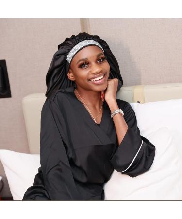Satin Queen Bonnet with Rhinestones - Black Silk Sleep Cap for Women and Girls - Buy Online on GoSupps.com