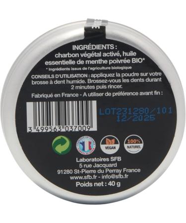 SFB Laboratoires - Whitening Charcoal Powder - Activated Vegetable Charcoal for White Teeth - Oral Hygiene - Activated Vegetable Charcoal + Organic Peppermint - 100 Grams - Buy Online on GoSupps.com