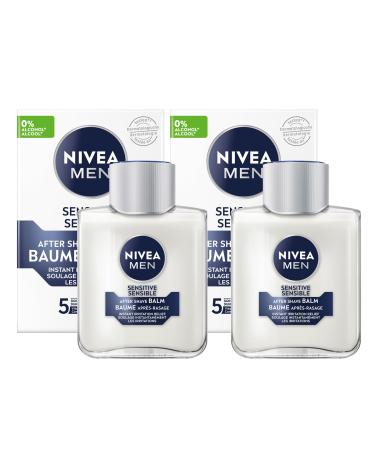 NIVEA MEN Sensitive Skin After Shave Balm After Shave for Men with Sensitive Skin No Drying Alcohol Aftershave Instantly Soothes & Protects Dermatologically-Tested Skin Care 2 x 200 mL