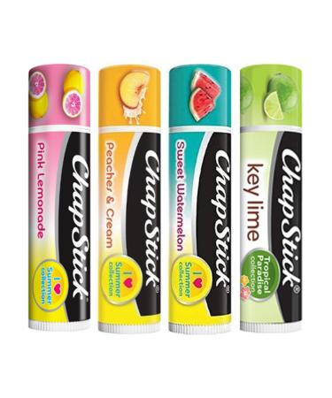 Shop Limited Edition Chapsticks Set of 4 - Key Lime Pink Lemonade Peaches & Cream Sweet Watermelon | I Love Summer & Tropical Paradise Collection with Keychain Holder - Buy Online on GoSupps.com