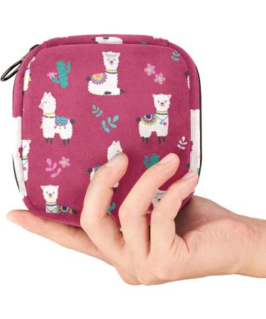 Alpaca Cactus Pattern Sanitary Napkin Storage Bag for Girls - Cute and Portable First Period Holder for Women - Large Capacity Multicoloured Travel Makeup Bag - Buy Online on GoSupps.com