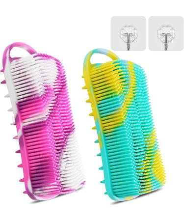 YEALIFE Silicone Body Scrubber 2 in 1 Body & Hair Brush for Shower - Purple & Green - Buy Online on GoSupps.com