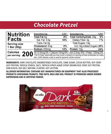 NuGo Dark Variety - Chocolate Pretzel 12 Bars & Mint Chocolate Chip 12 Bars 12-13g Protein Vegan Gluten Free Non-GMO Kosher Pareve 24 Count Chocolate Pretzel & Mint Chocolate Chip 24 Count (Pack of 1) - Buy Online on GoSupps.com