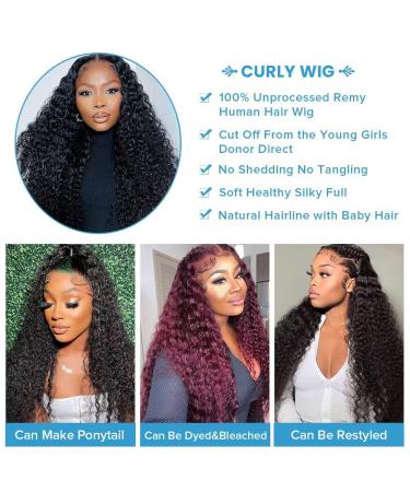 Aliglossy Deep Wave 22 Inch Lace Front Wig for Black Women - 180 Density Kinky Curly Human Hair Pre Plucked with Baby Hair - Wet and Wavy Glueless Wig - Buy Online on GoSupps.com