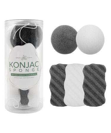 Konjac Sponge Body Set (5 Pack) Natural Organic Konjak Facial Bath Sponges for Body Face Gentle Cleansing and Exfoliating with String - for All Skin Types Including Sensitive Skin