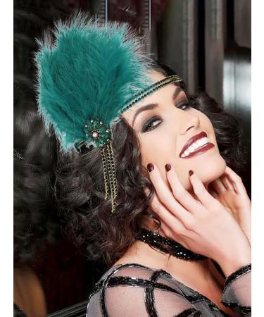 IYOU 1920s Feather Gatsby Headpiece Green Crystal Flapper Headband Tassel Vintage Party Festival Hair Accessories for Women - Buy Online on GoSupps.com