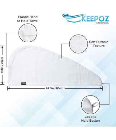 KEEPOZ Cotton Hair Towel Wrap for Women - Quick Dry Super Absorbent Turban Head Wrap with Button - Anti Frizz Hair Cap for Curly, Long & Thick Hair - White - Buy Online on GoSupps.com