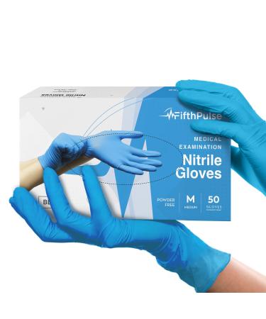 Blue Nitrile Disposable Gloves Medium, 50 Count - Medical Exam Grade Gloves, Dental and Surgical Grade - Powder and Latex Free Rubber Gloves - 3 Mil Thickness Medium Blue 50