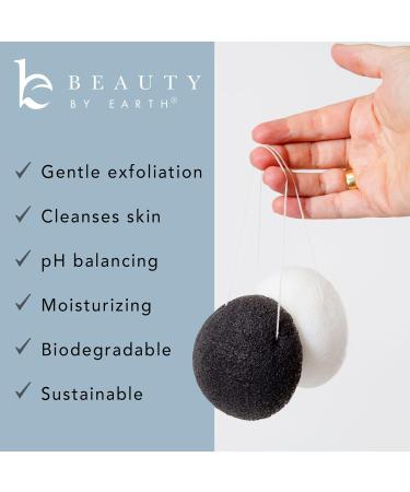 Konjac Sponge 2-Pack for Gentle Facial Cleansing and Exfoliation - Natural Loofah for Use with Wash Cleansers - White Natural and Black Charcoal Included - Buy Online on GoSupps.com