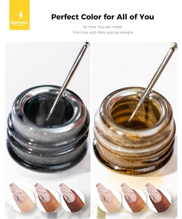BURANO Silver Gold Metallic Gel Nail Polish Liner Nail Art Polish 3D Painted Mirror Chrome Painted Gel Nail Design Polish 2 Bottle 8ml Chrome Gel Nail Polish Curing Required - Buy Online on GoSupps.com