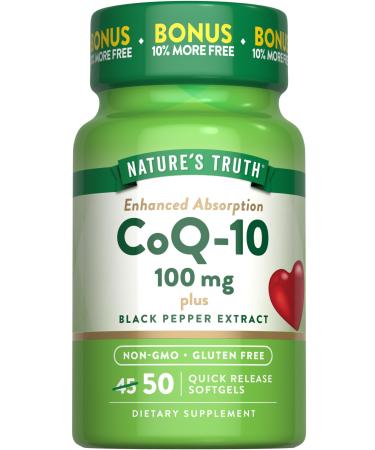 Nature's Truth CoQ10 100mg | 50 Softgels | Plus Black Pepper Extract | Non-GMO and Gluten Free Supplement 50 Count (Pack of 1)